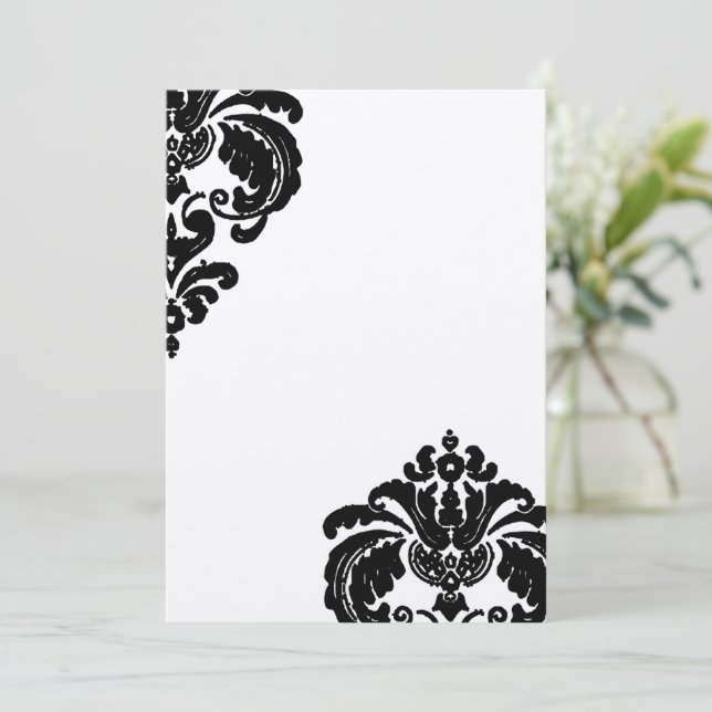 Black Damask Wedding Invitations (Standing Front)