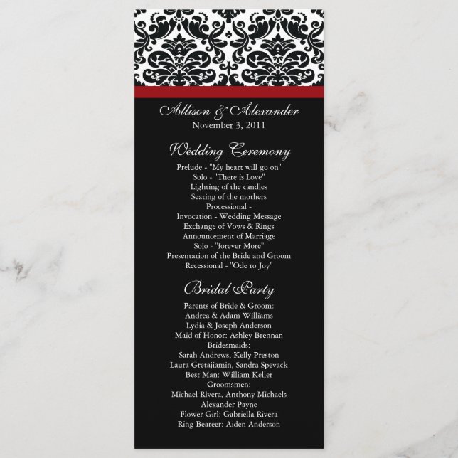 Black Damask Wedding Program Programme (Front)