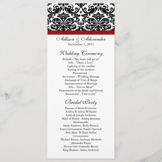 Black Damask Wedding Program Programme (Front)