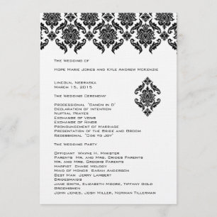 Black Damask  Wedding Program Programme
