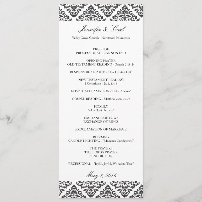 Black Damask Wedding Programs Programme (Front)