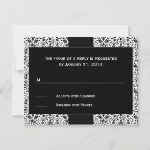 Black Damask Wedding RSVP Cards
