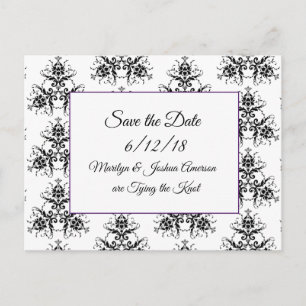 Black Damask Wedding Save the Date Postcards