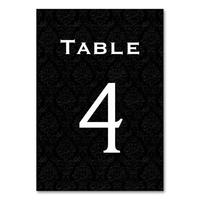 Black  Damask Wedding Table Number 4 (Back)