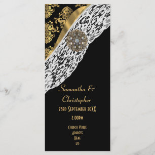 Black damask white lace church wedding program programme