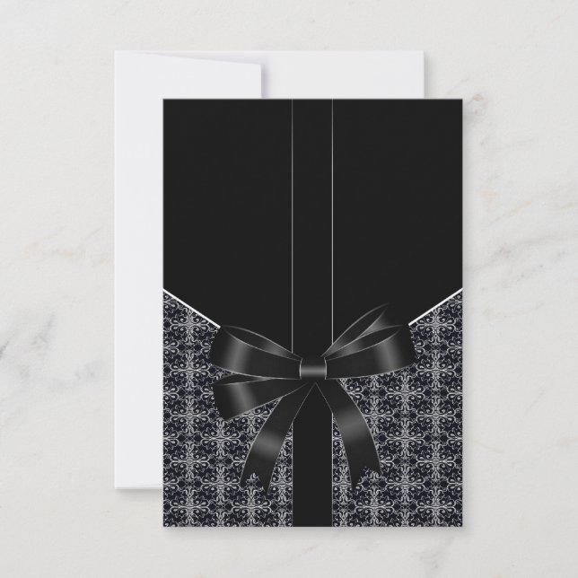 Black Damask White Lace Elegant Wedding RSVP (Front)