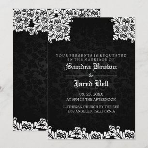 Black Damask White Lace Wedding Invitation