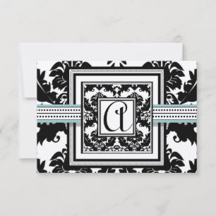 Black Damask with Aqua Trim Wedding Invitation