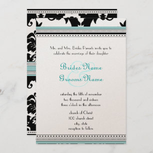 Black Damask with Aqua Trim Wedding Invitation