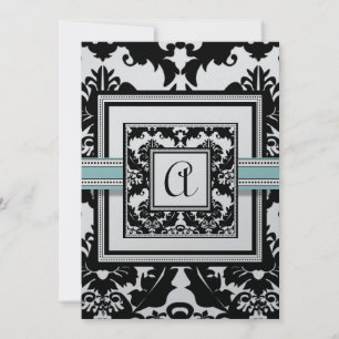Black Damask with Aqua Trim Wedding Invitation