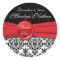 Black Damask with Poppy Red 3" Round Sticker