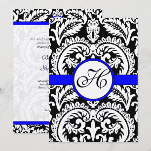 Black Damask with Royal Blue  Wedding Invitations