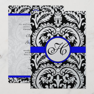 Black Damask with Royal Blue  Wedding Invitations