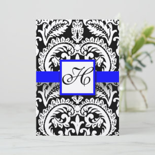 Black Damask with Royal Blue  Wedding Invitations