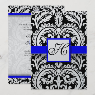 Black Damask with Royal Blue  Wedding Invitations