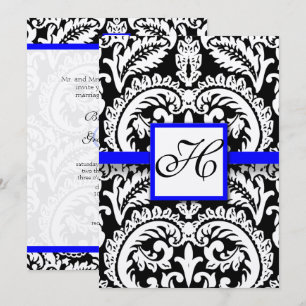 Black Damask with Royal Blue  Wedding Invitations