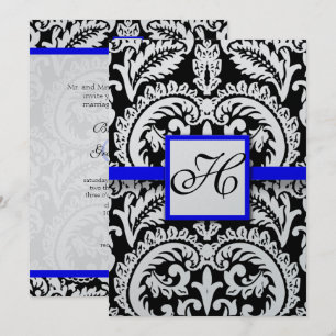Black Damask with Royal Blue  Wedding Invitations