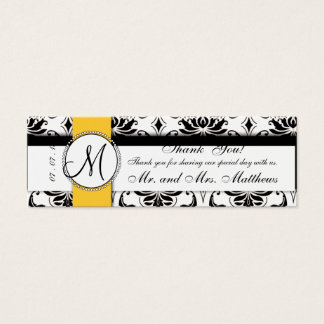 Black Damask Yellow Wedding Favour Tag