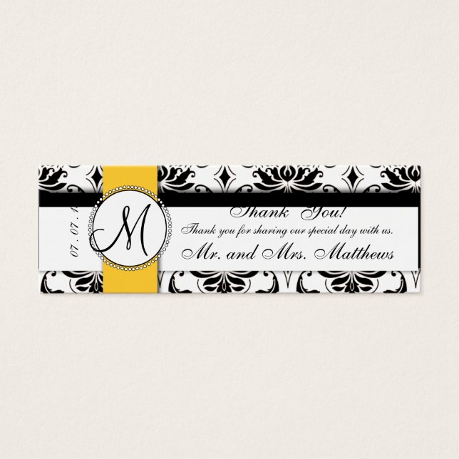 Black Damask Yellow Wedding Favour Tag (Front)