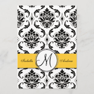Black Damask Yellow Wedding Invitation