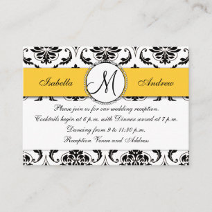 Black Damask Yellow Wedding Reception Card