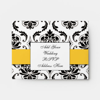 Black Damask Yellow Wedding RSVP A2 Envelope