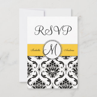 Black Damask Yellow Wedding RSVP Card