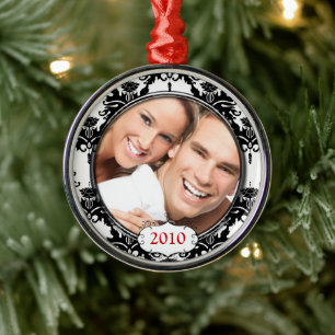 Black Damask Your Photo Christmas Ornament