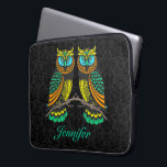 Black Damasks Colourful Abstract Pair Of Owls Laptop Sleeve<br><div class="desc">Black damasks and cute colourful line-drawing pair of owls. Customisable and optional monogram.</div>