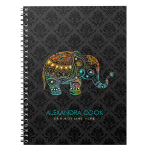 Black Damasks Colourful Floral Elephant 2 Notebook