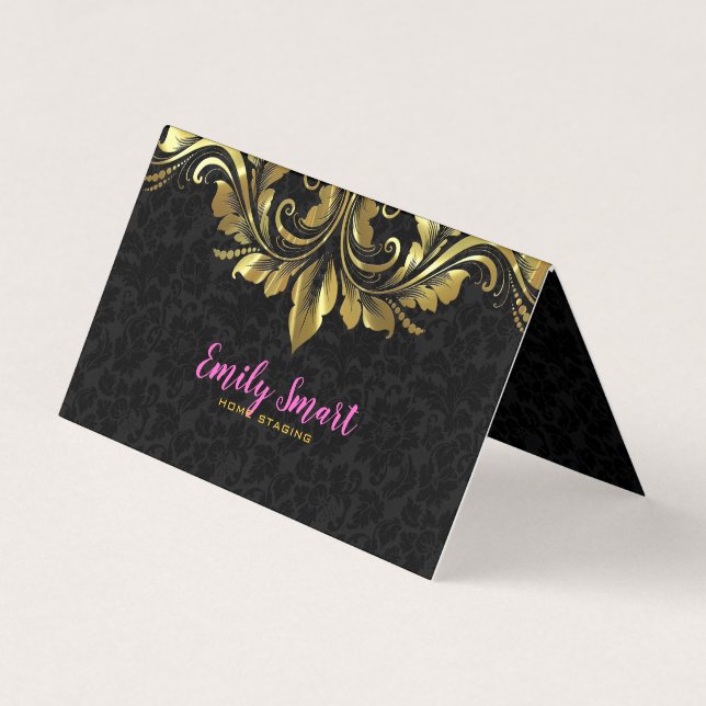 Black Damasks Gold Lace Business Card (Front)