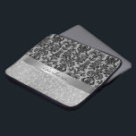 Black Damasks White Diamond Pattern Glitter Laptop Sleeve<br><div class="desc">Black damasks with diamonds glitter pattern in background and silver glitter on bottom.</div>