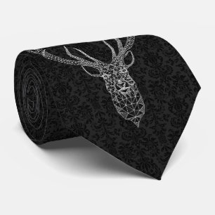 Black Damasks White Modern Christmas Deer Tie