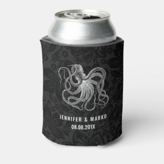 Black Damasks With Nautical Boat Anchor Can Cooler