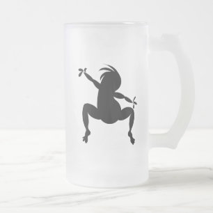 Black Dancing Kokopelli Frosted Glass Beer Mug