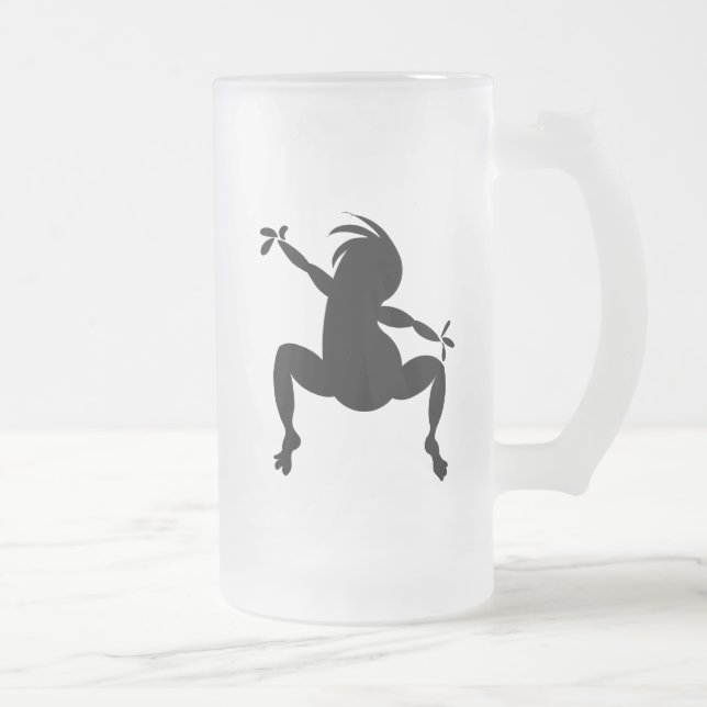 Black Dancing Kokopelli Frosted Glass Beer Mug (Right)