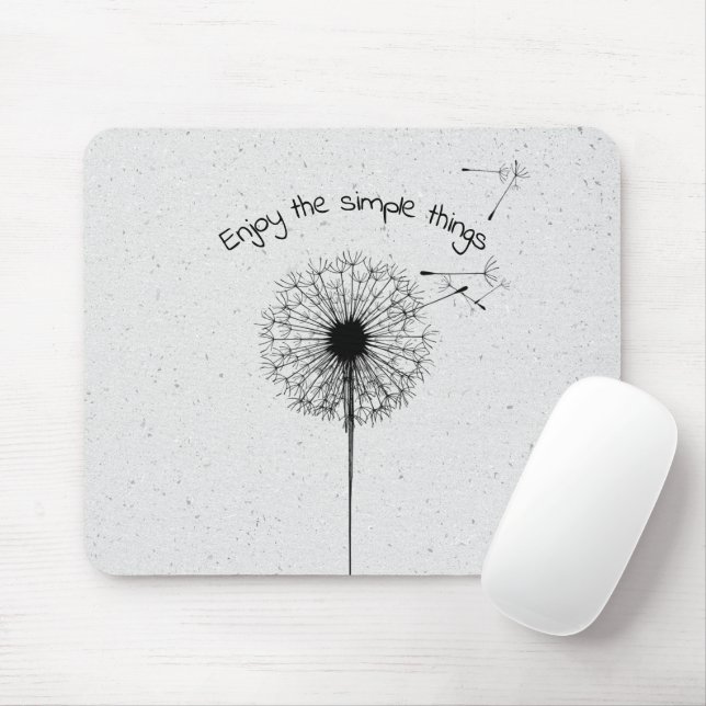 Black Dandelion and Quote on Terrazzo  Mouse Mat (With Mouse)