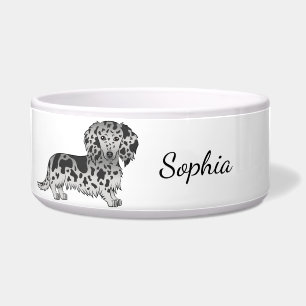 Black Dapple Long Hair Dachshund And Custom Name