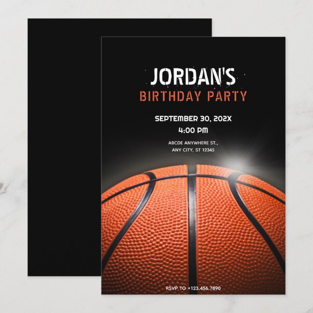 Black dark Basketball birthday Invitation (Front/Back)