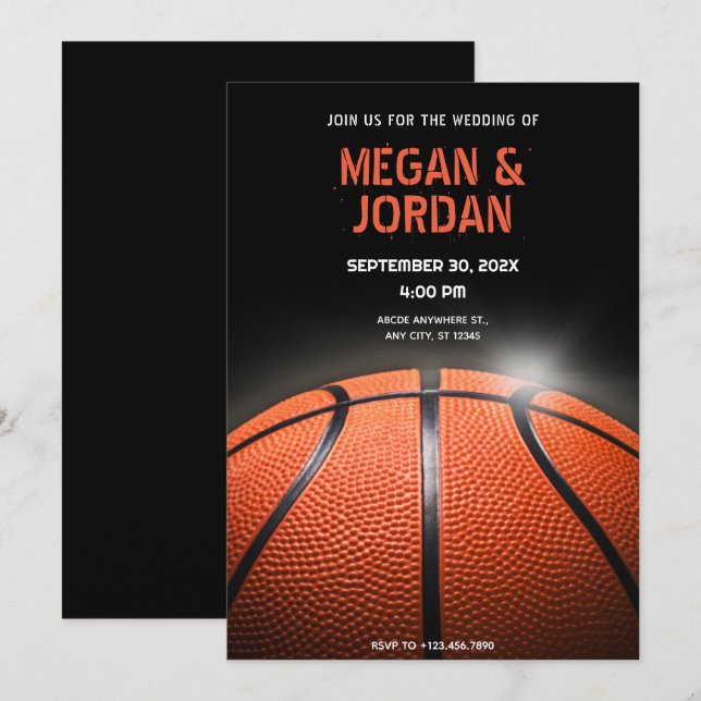 Black dark Basketball Wedding Invitation (Front/Back)