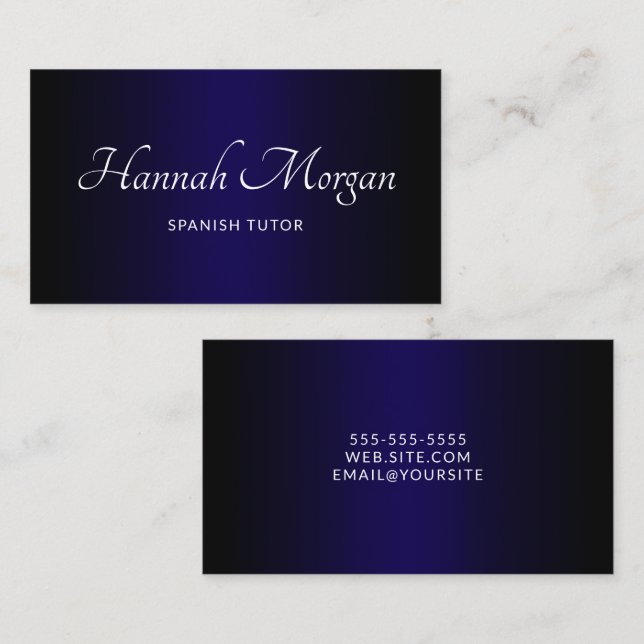 Black Dark Blue Ombre Elegant Script Business Card (Front/Back)