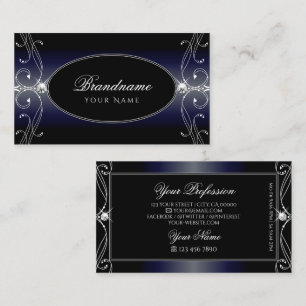 Black Dark Blue Ornate Sparkling Diamonds Ornament Business Card