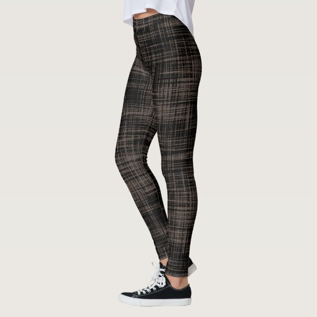 Black / Dark Brown Abstract Stripe Pattern  Leggings (Left)