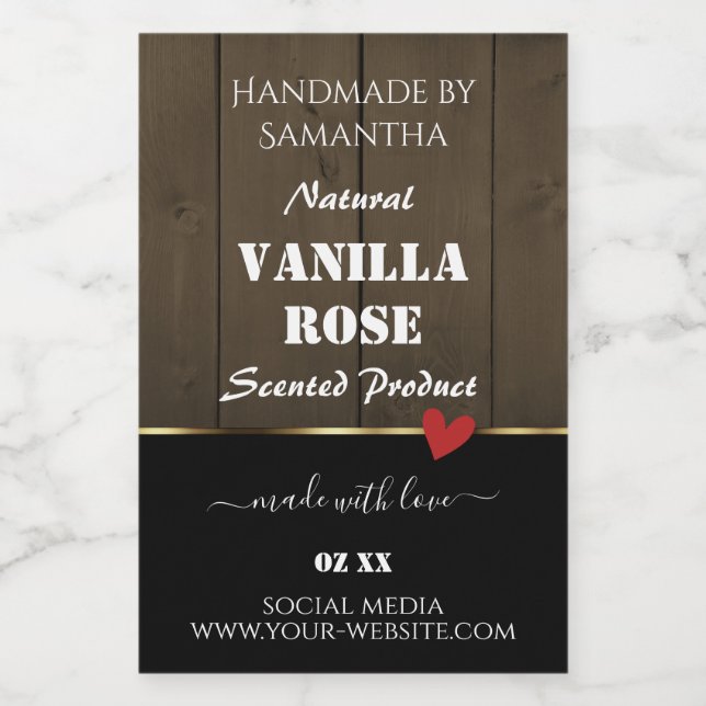 Black Dark Brown Wood Grain Product Labels Heart (Single Label)