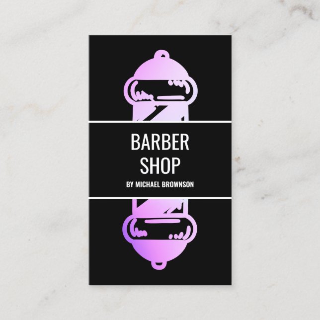 Black Dark Camouflage Holographic Barber Pole Business Card (Front)