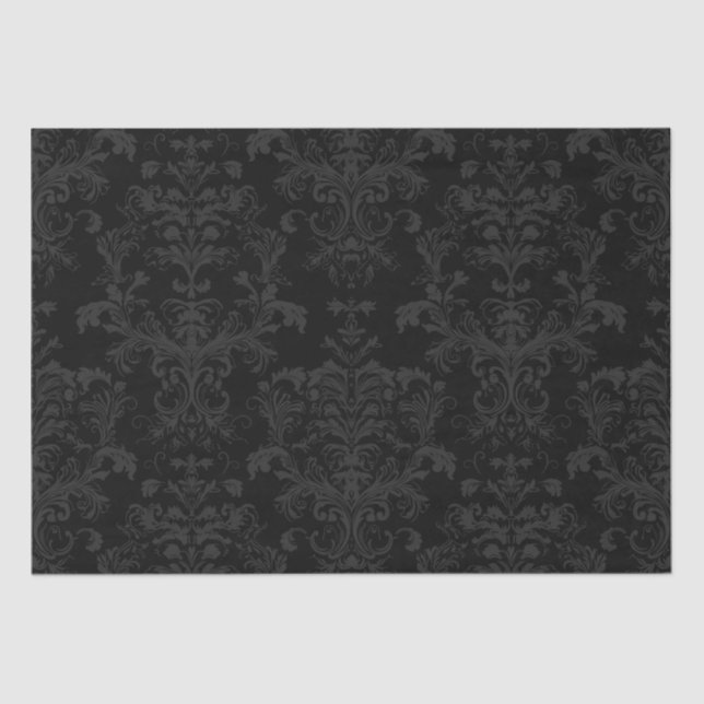 Black Dark Fanchy Chic Damask Pattern Tissue Paper (Front)
