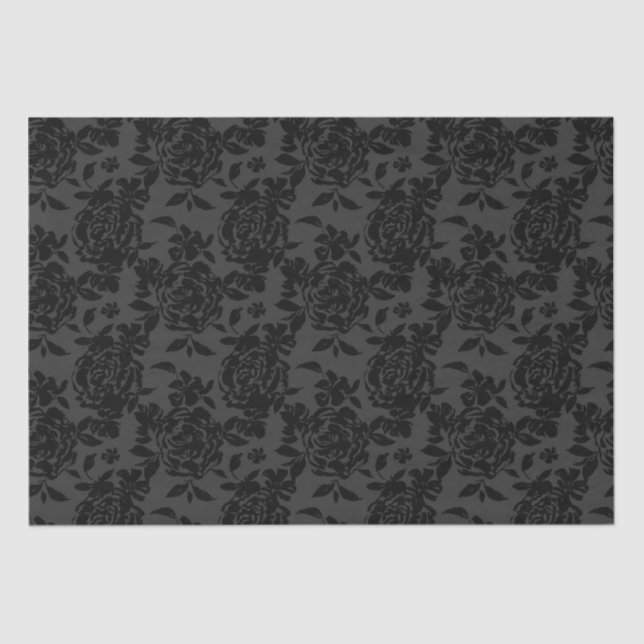 Black Dark Fanchy Chic Roses Pattern Tissue Paper (Front)