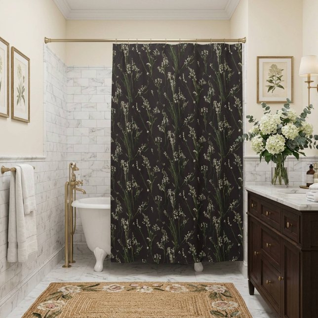 Black Dark Floral Shower Curtain (Creator Uploaded)