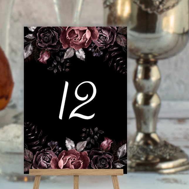 Black Dark Florals Gothic Wedding Table Number (Creator Uploaded)