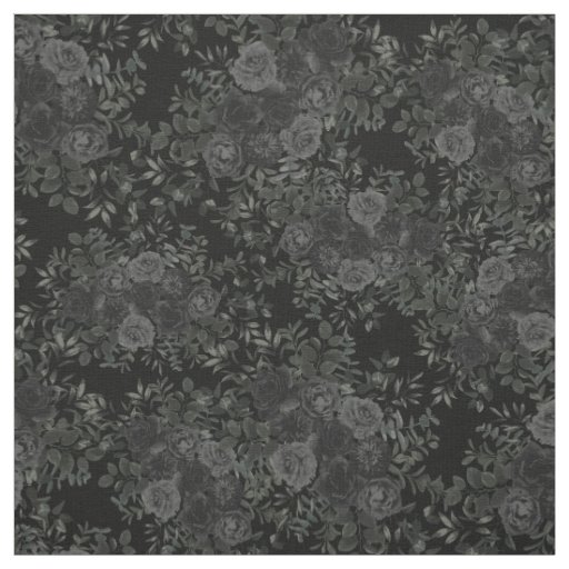 Black Dark Gothic Rose Floral Small Print Fabric | Zazzle